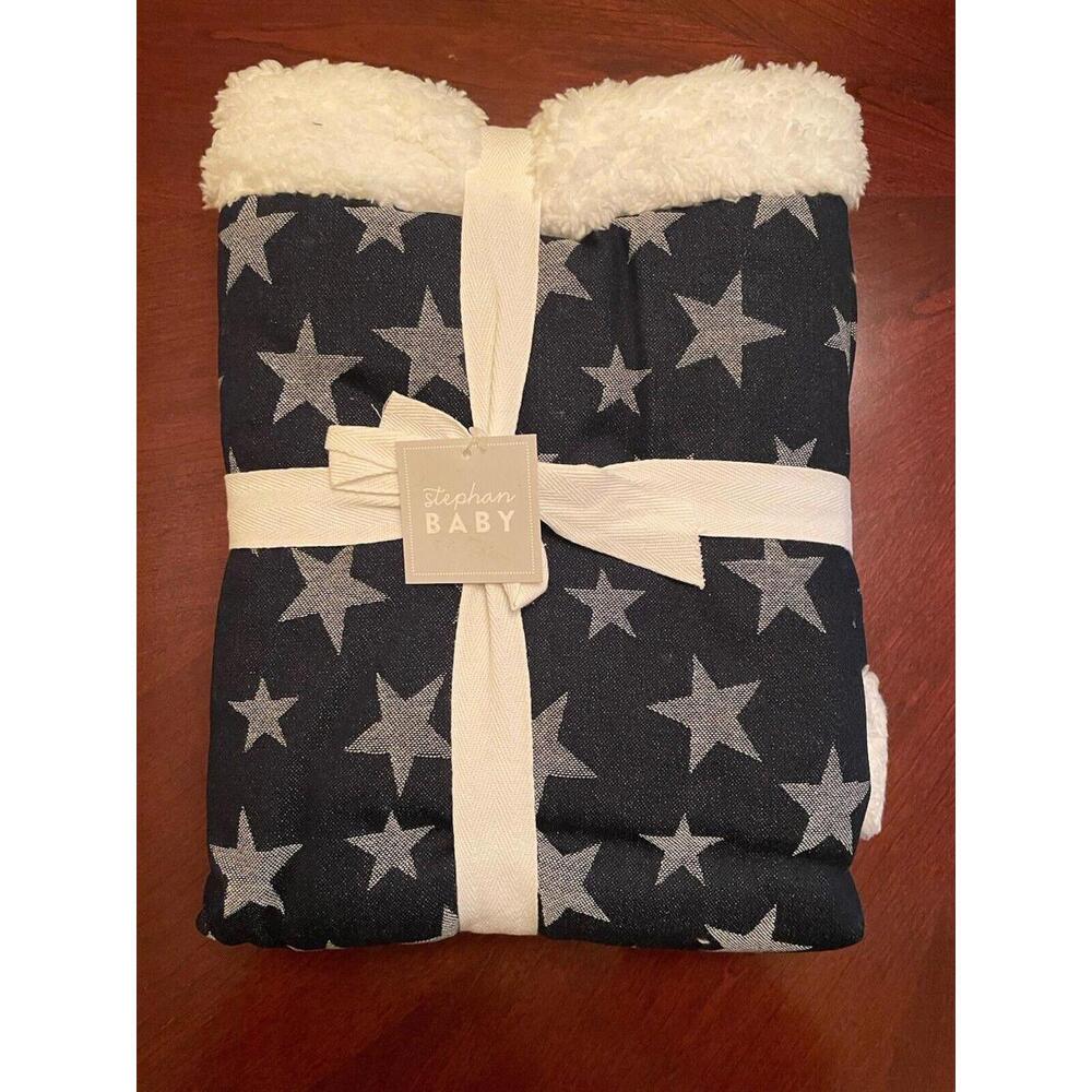 Stephen Baby Denim Sherpa‎ Star Blanket 40”x30”